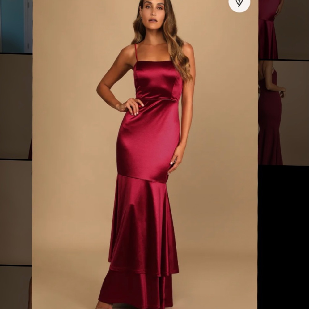 Satin Tiered Mermaid Maxi Dress